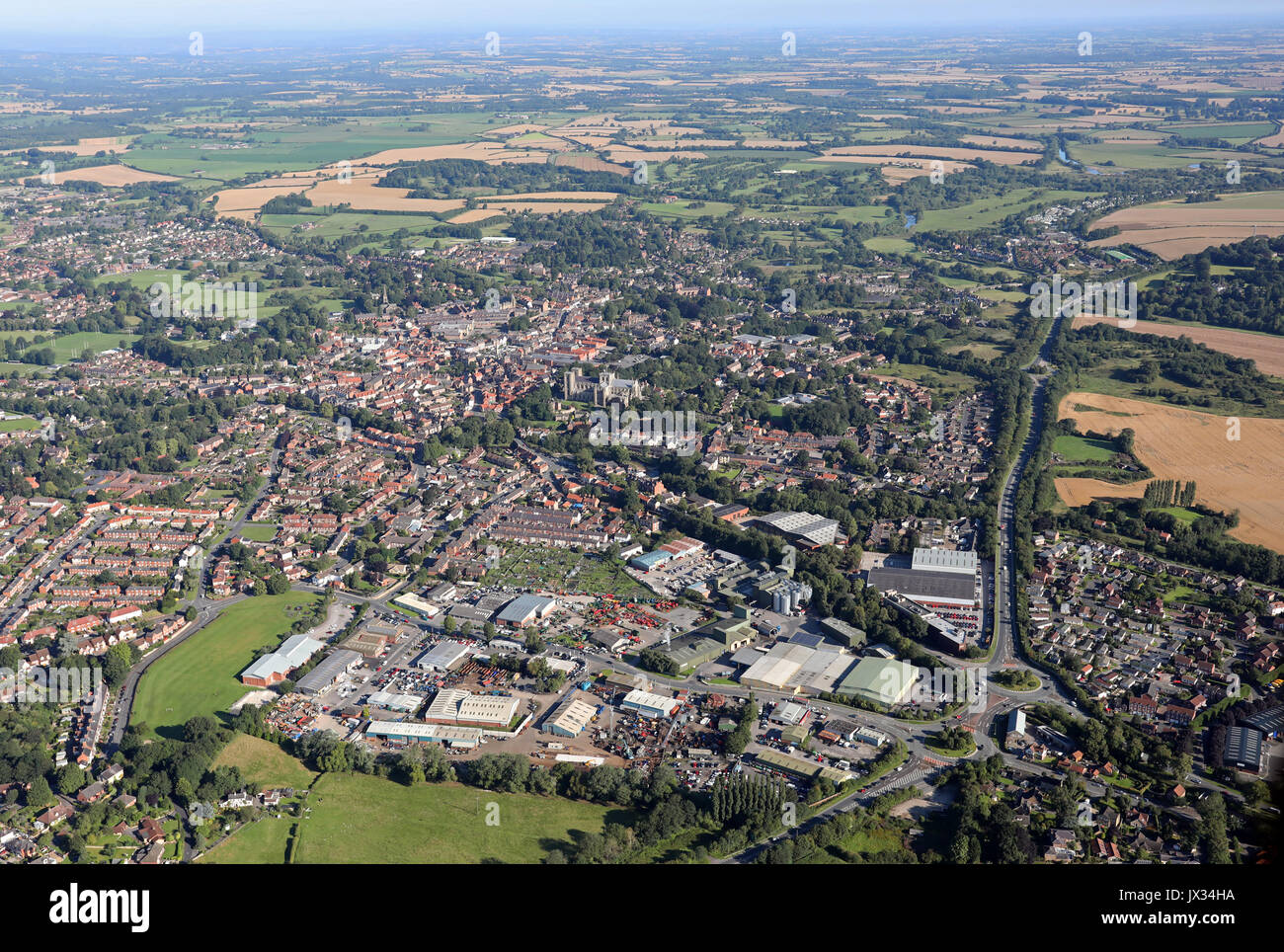 Vista aérea de la ciudad de Ripon, North Yorkshire, Reino Unido Foto de stock