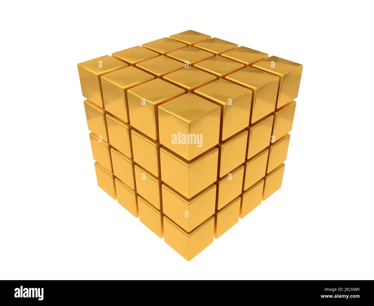 Ilustración 3d de cubos dorados. aislado en blanco Fotografía de stock -  Alamy