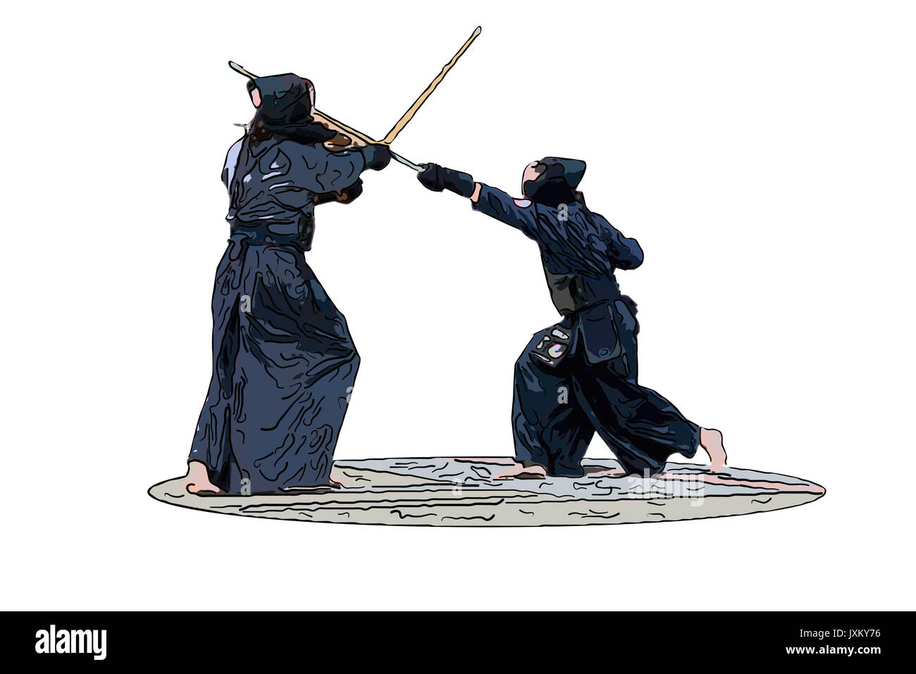 Luchadores de kendo japonés con espadas de bambú, fondo blanco Fotografía  de stock - Alamy