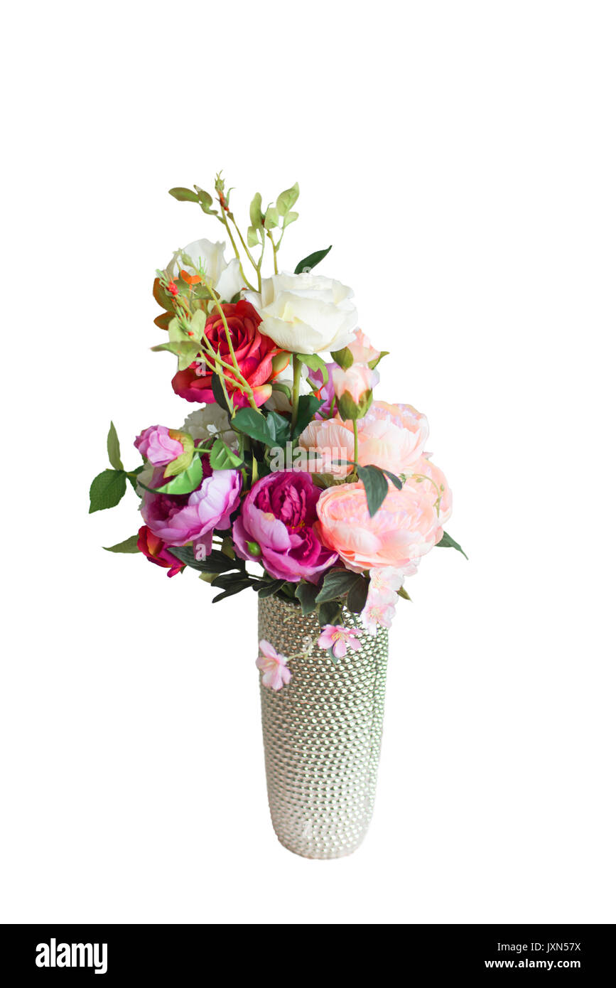 Bouquet de flores en el florero sobre el fondo marrón. Diferentes tipos de  flores y colores Fotografía de stock - Alamy