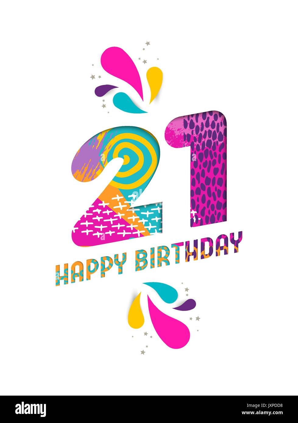 Feliz Cumpleanos 21 De 21 Anos Divertido Papel Cortado Y El