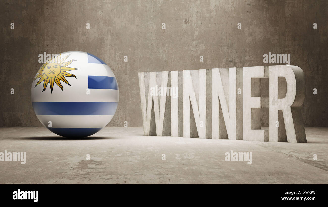 Uruguay bandera emblema ganadores de fútbol con el trofeo, estrellas,  pelota y cinta. 3D Rendering Fotografía de stock - Alamy