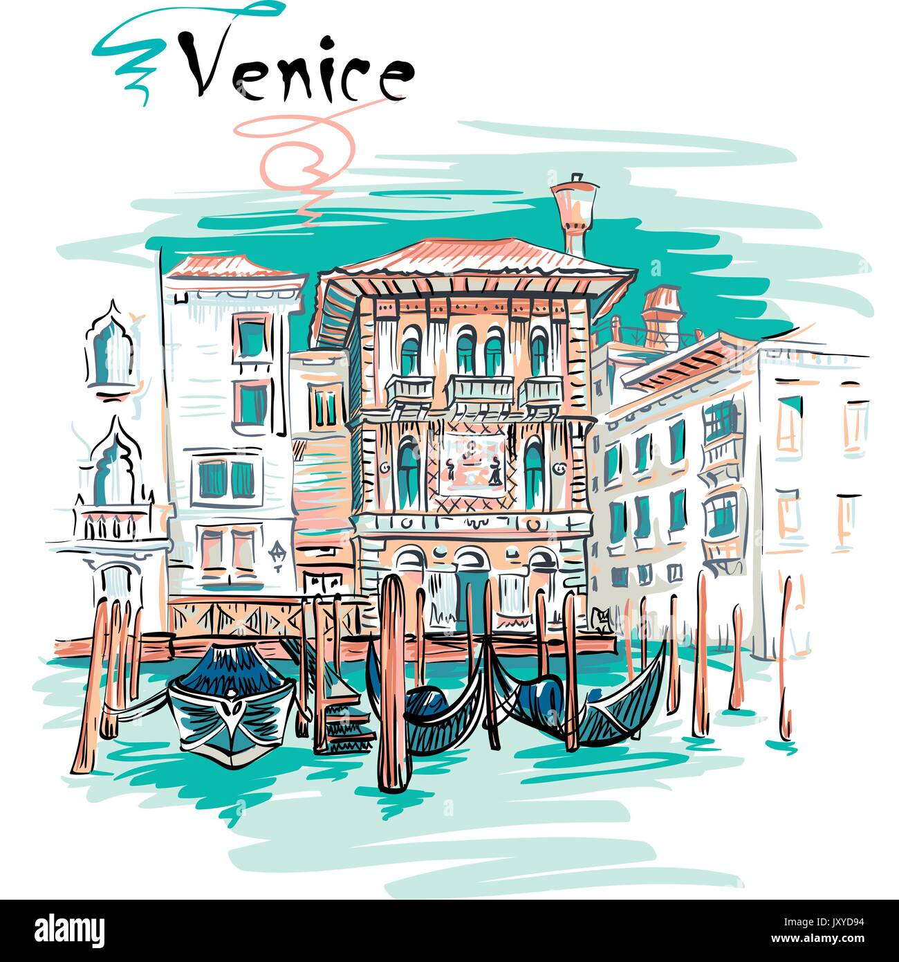 Palazzo sobre el Gran Canal de Venecia, Italia Ilustración del Vector