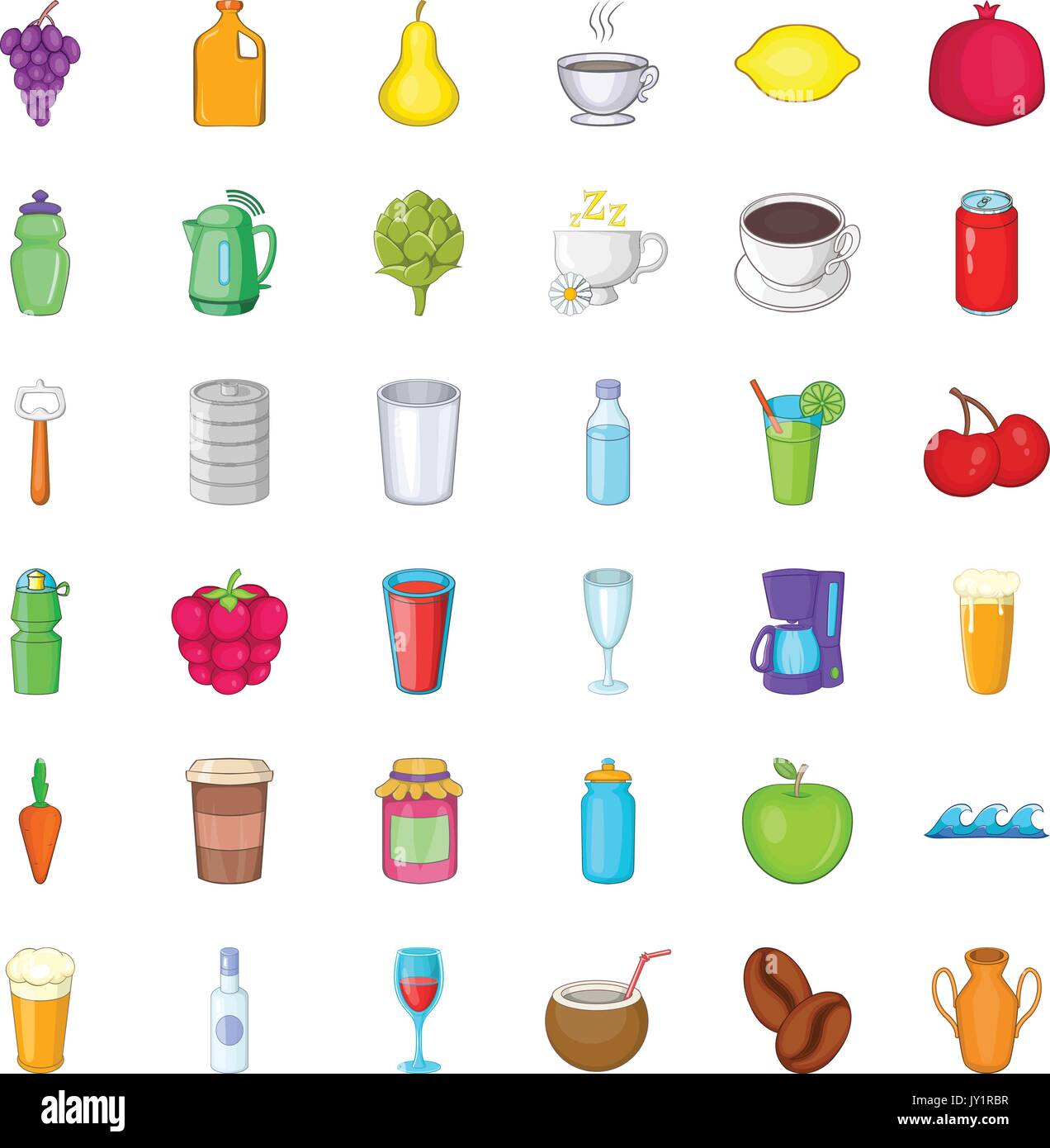Bebidas de frutas, conjunto de iconos de estilo de dibujos animados Imagen  Vector de stock - Alamy