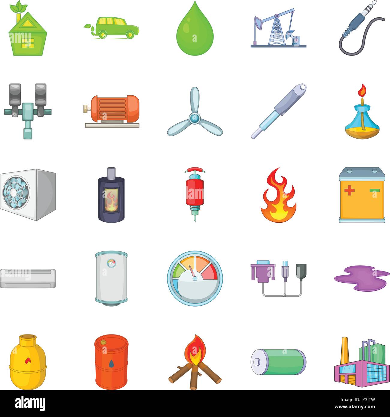 La energía no renovable, conjunto de iconos de estilo de dibujos animados  Imagen Vector de stock - Alamy