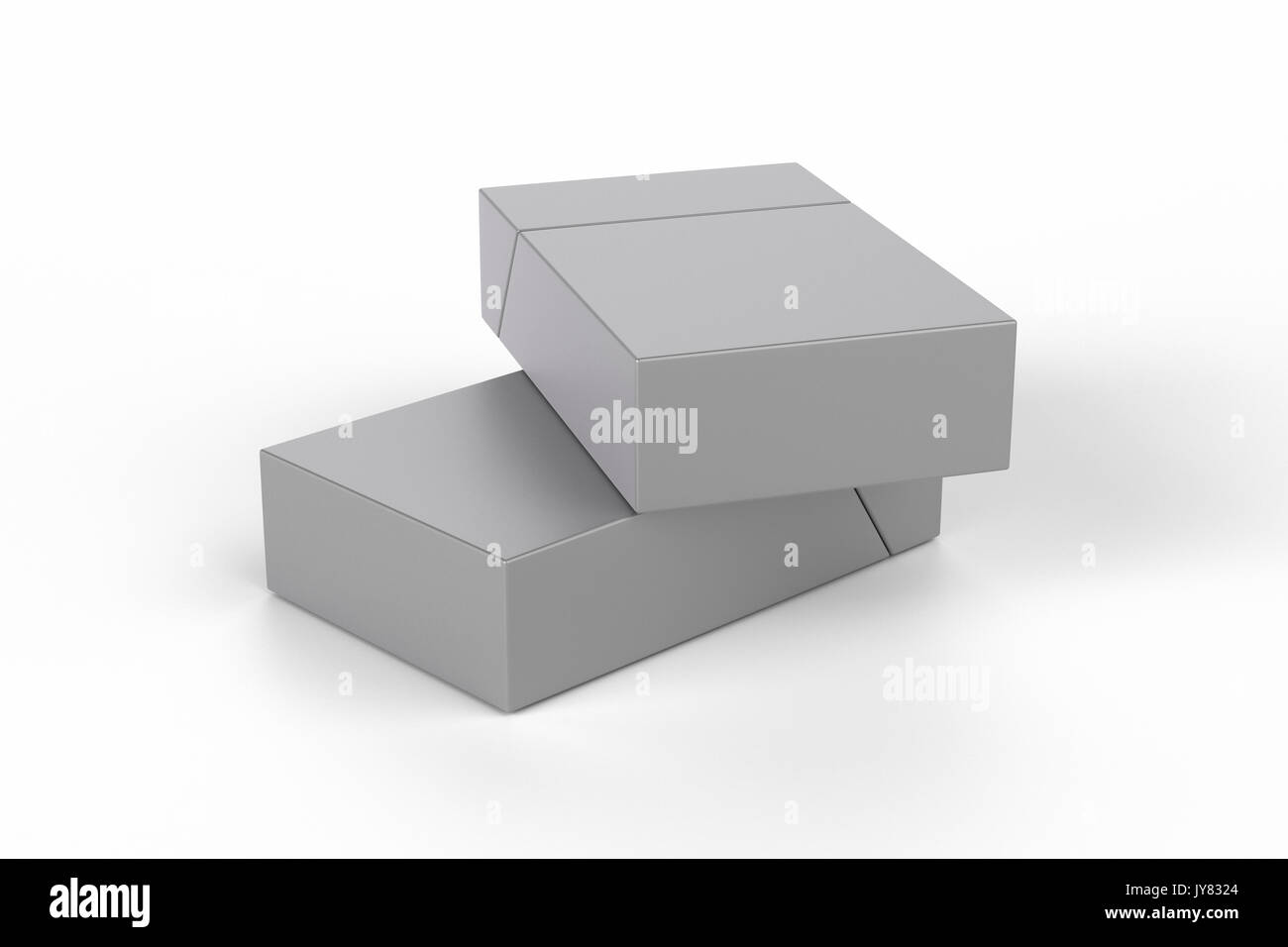 3D Render composición de dos cajas de cigarrillos king size o paquetes sobre un fondo blanco con sombra. Trazado de recorte. Para su diseño. Foto de stock