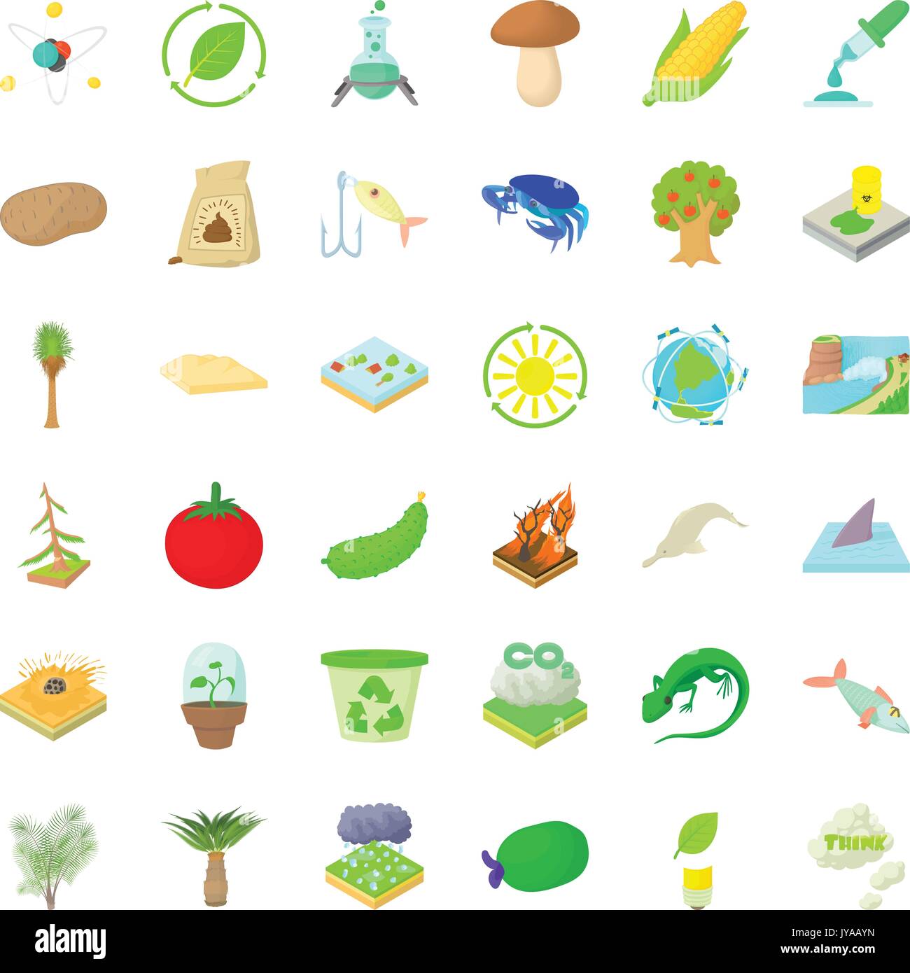 Biología y Ecología, conjunto de iconos de estilo de dibujos animados  Imagen Vector de stock - Alamy