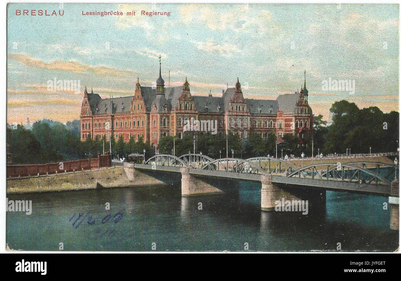 19080217 breslau lessingbrucke mit "Regierung Foto de stock