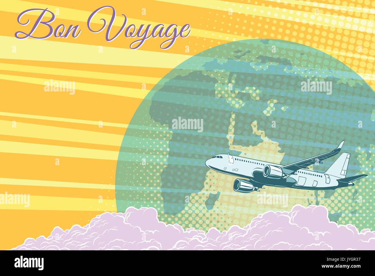 Vuelo de avión Viajes turismo fondo retro Bon voyage Ilustración del Vector