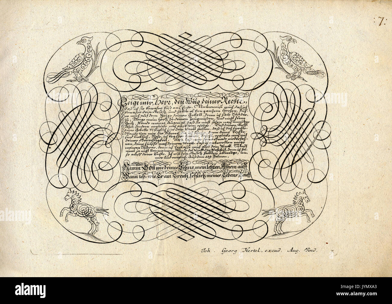 La buena caligrafía - dibujo por Johann Georg Hertel - grabador y editor alemán, 1700 - 1775, Augsburg, Alemania Foto de stock