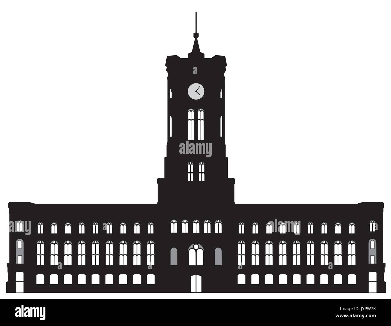 Blanco y negro silueta del ayuntamiento rojo de Berlín Ilustración del Vector