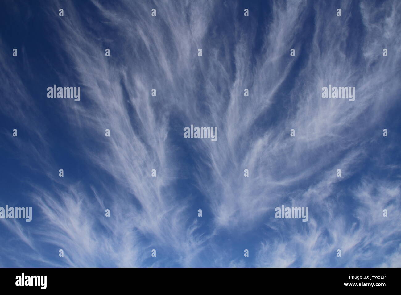 Clima - Nubes cirrus uncinus contra un cielo azul con espacio de copia Foto de stock