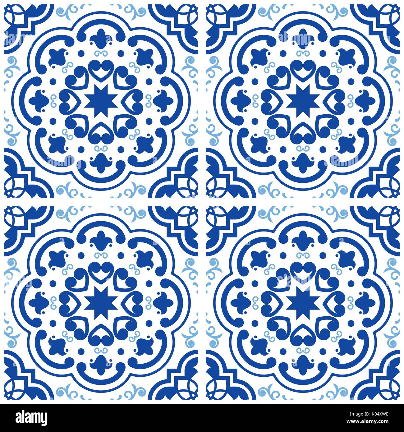 Azulejos portugueses piso de baldosa patrón, Lisboa azul añil sin fisuras, baldosas de cerámica, diseño geométrico vintage Español antecedentes vectoriales Ilustración del Vector