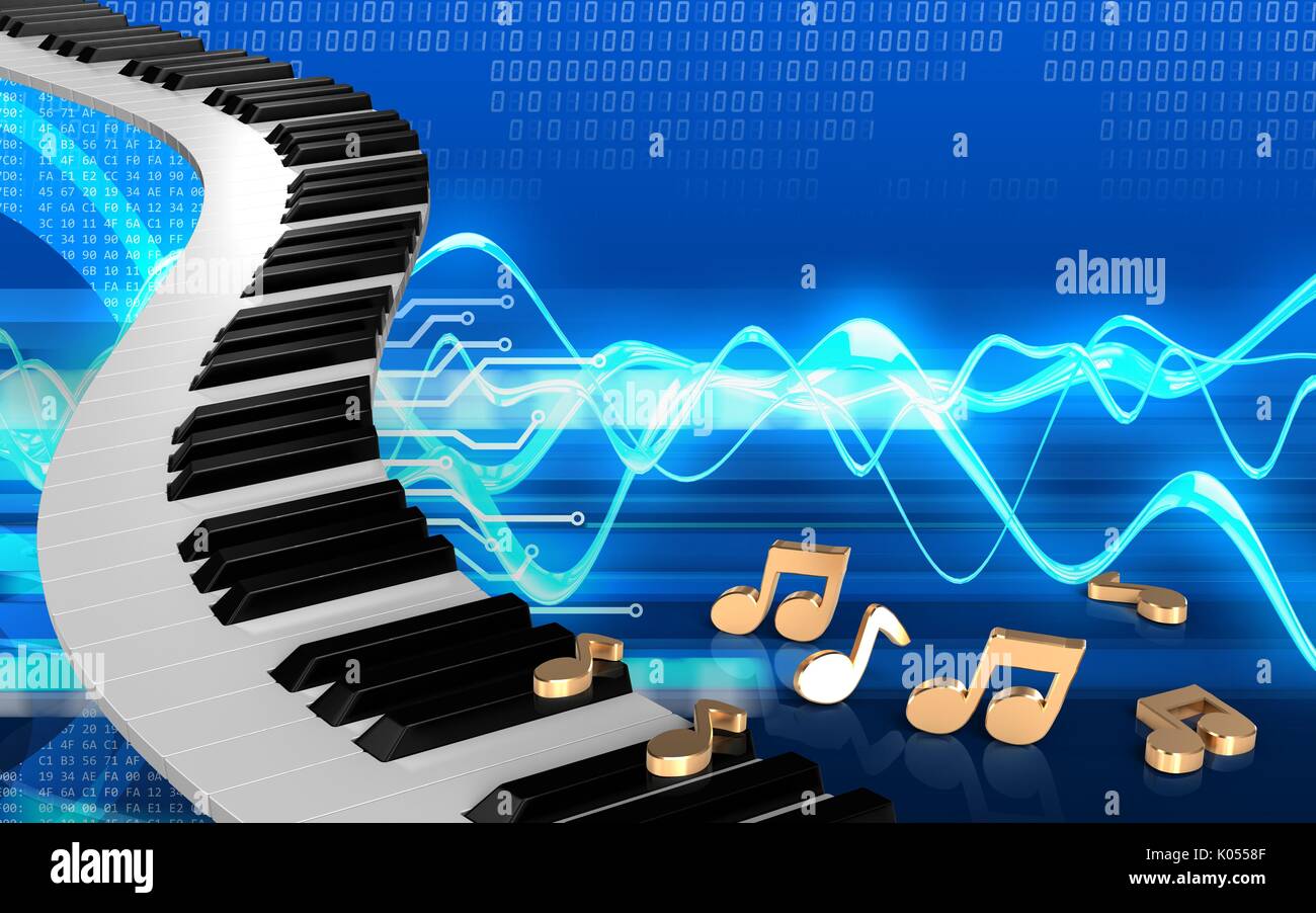 Ilustración 3d de teclas de piano más cyber fondo con notas Fotografía de  stock - Alamy