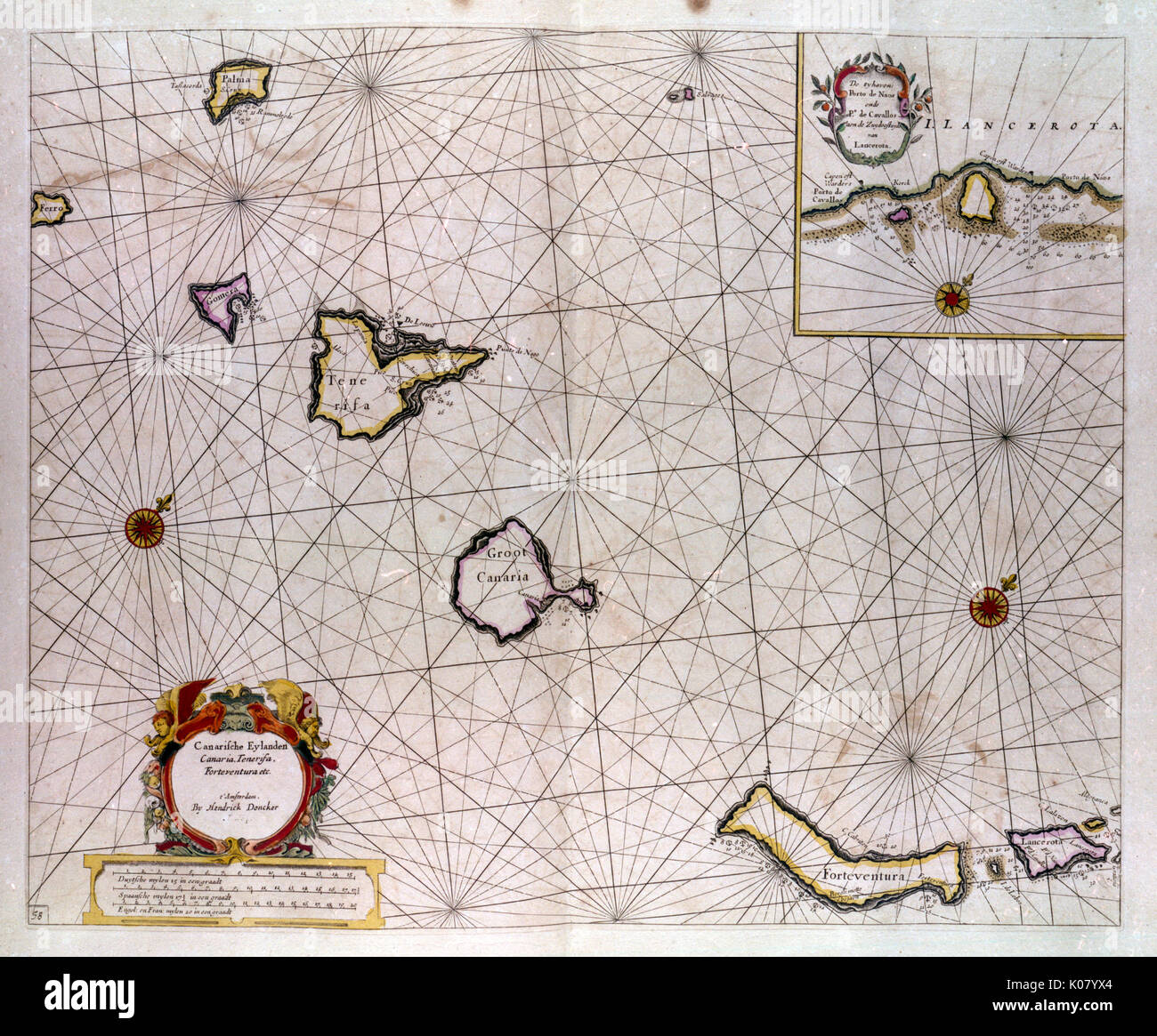 Mapa de las Islas Canarias. Fecha: circa 1666 Foto de stock