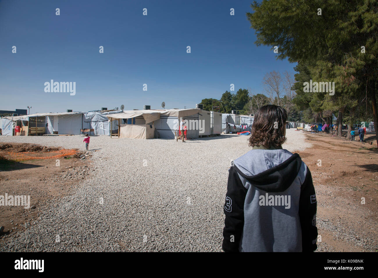 Campo de Refugiados Ritsona sirios en Grecia. Foto de stock