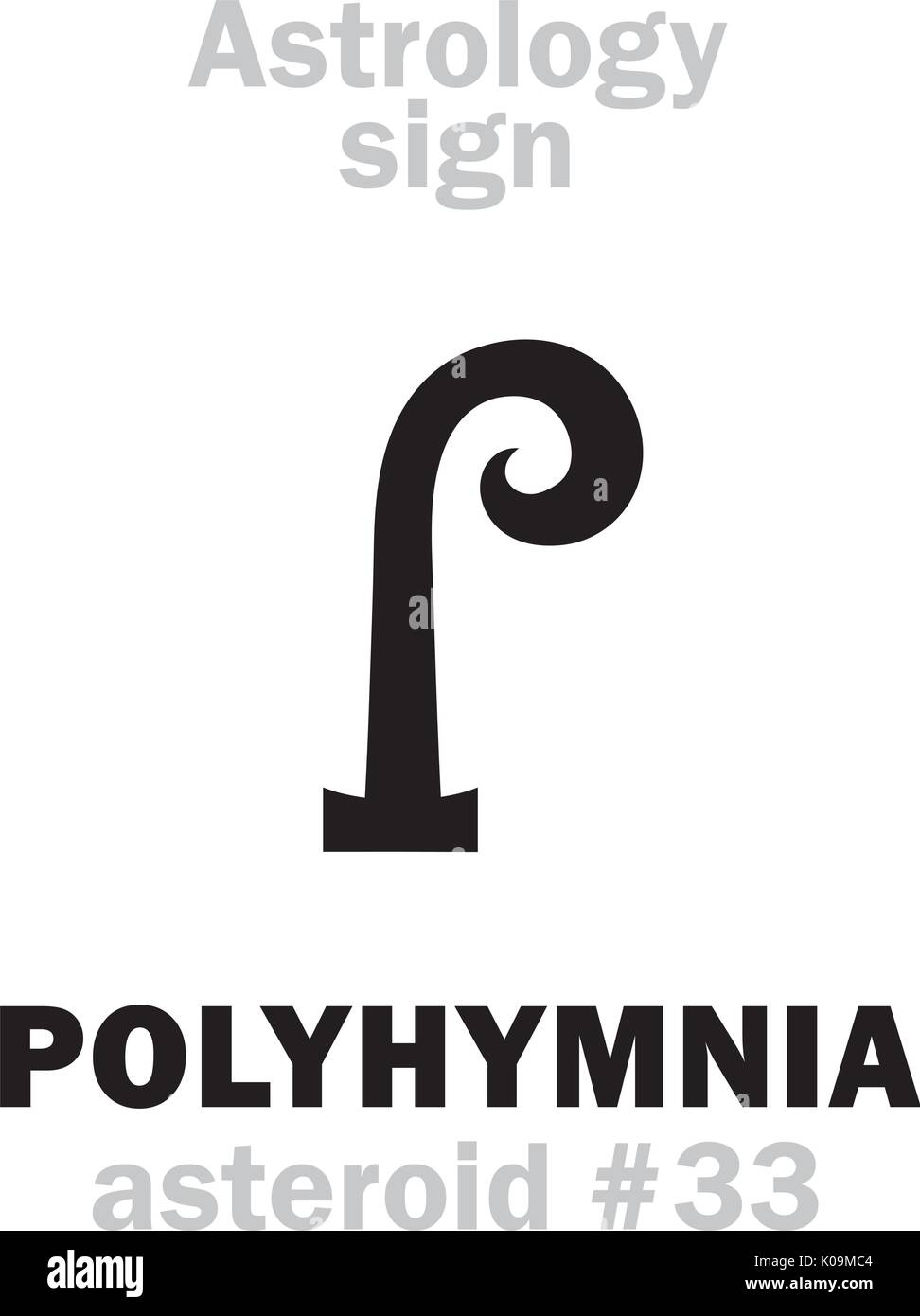 La astrología alfabeto: POLYHYMNIA (musa de himnos), el asteroide #33. Signo de caracteres jeroglíficos (Un solo símbolo). Ilustración del Vector