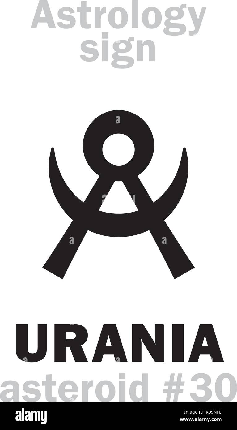 La astrología alfabeto: Urania (musa de la astronomía), el asteroide #30. Signo de caracteres jeroglíficos (Un solo símbolo). Ilustración del Vector