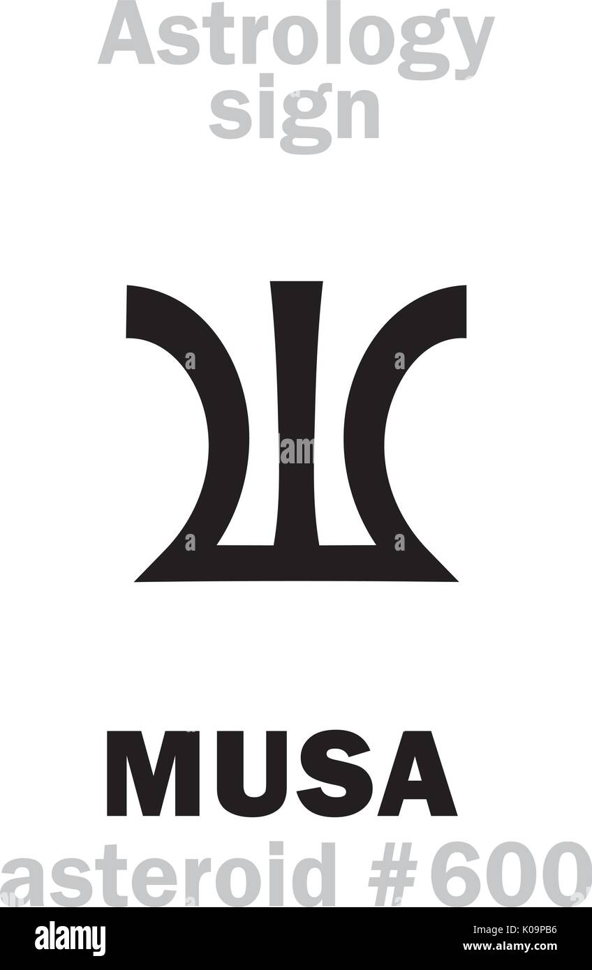 La astrología alfabeto: MUSA (la inspiración divina), el asteroide #600. Signo de caracteres jeroglíficos (Un solo símbolo). Ilustración del Vector