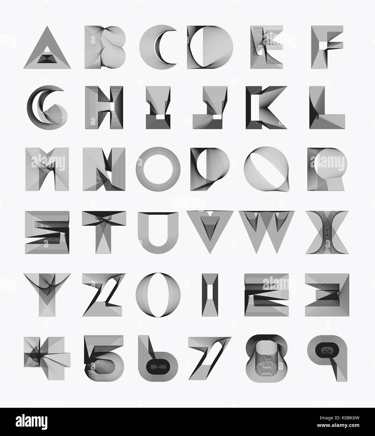 Suavemente busto Sudor Tipografía geométrica de los alfabetos y números Fotografía de stock - Alamy