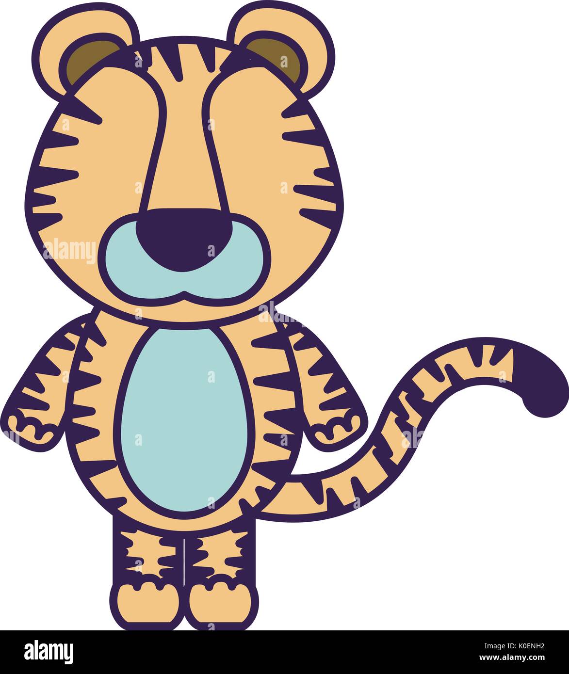 Fondo blanco con luz de color sin rostro caricatura cute animal tigre Ilustración del Vector