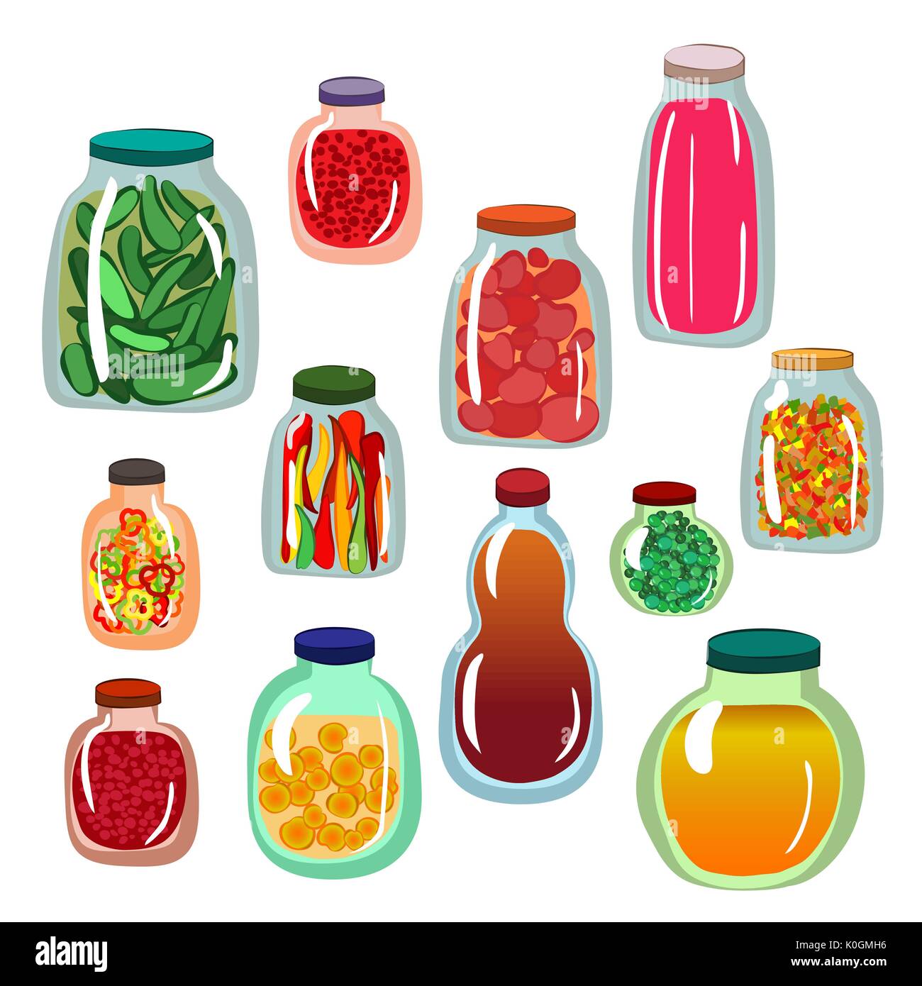 Colección de iconos de verduras encurtidas en frascos de vidrio.  Ilustración vectorial. Conjunto de elementos aislados en el estilo de  dibujos animados Imagen Vector de stock - Alamy