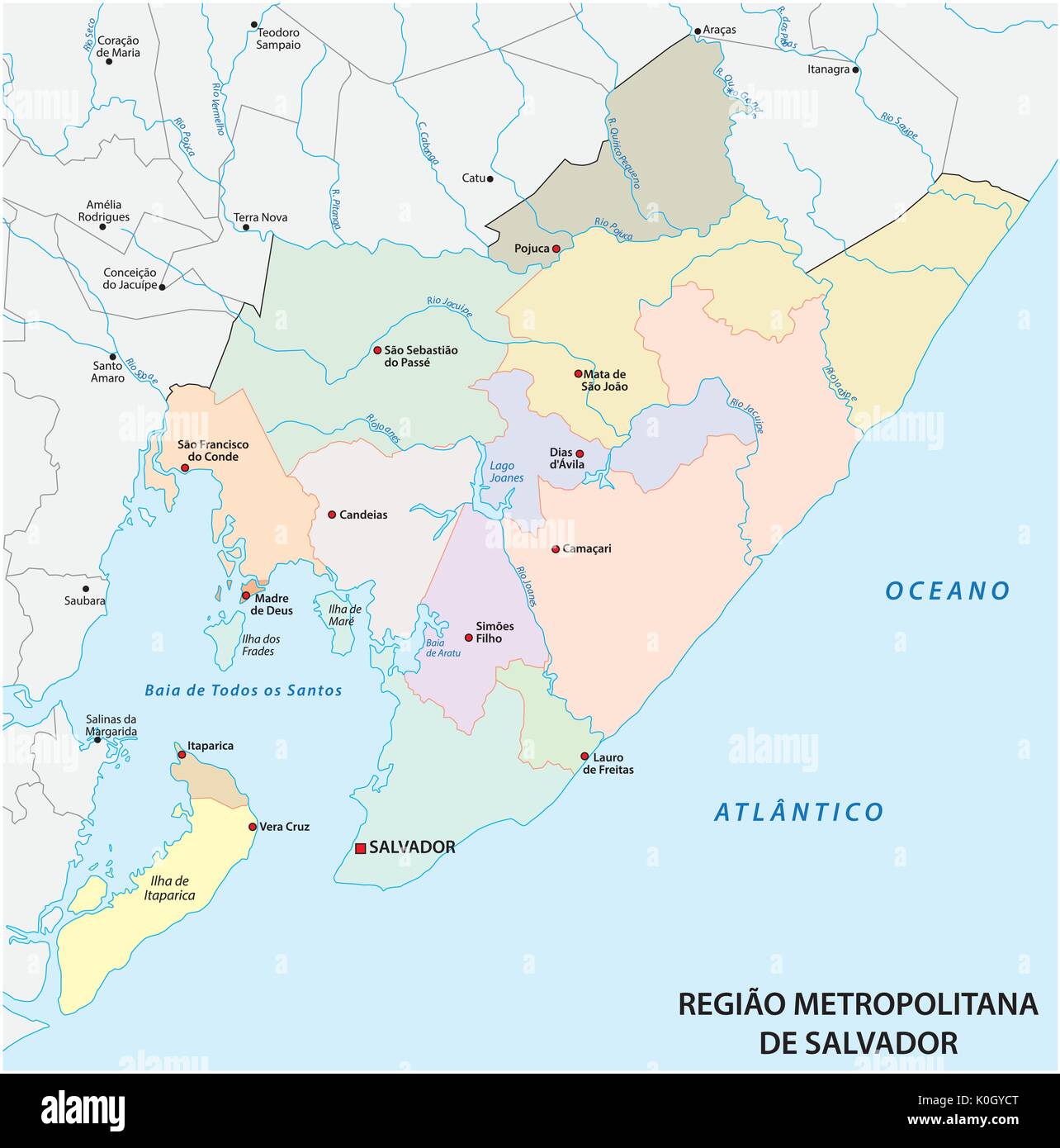 Mapa de la región metropolitana de Salvador en portugués Ilustración del Vector