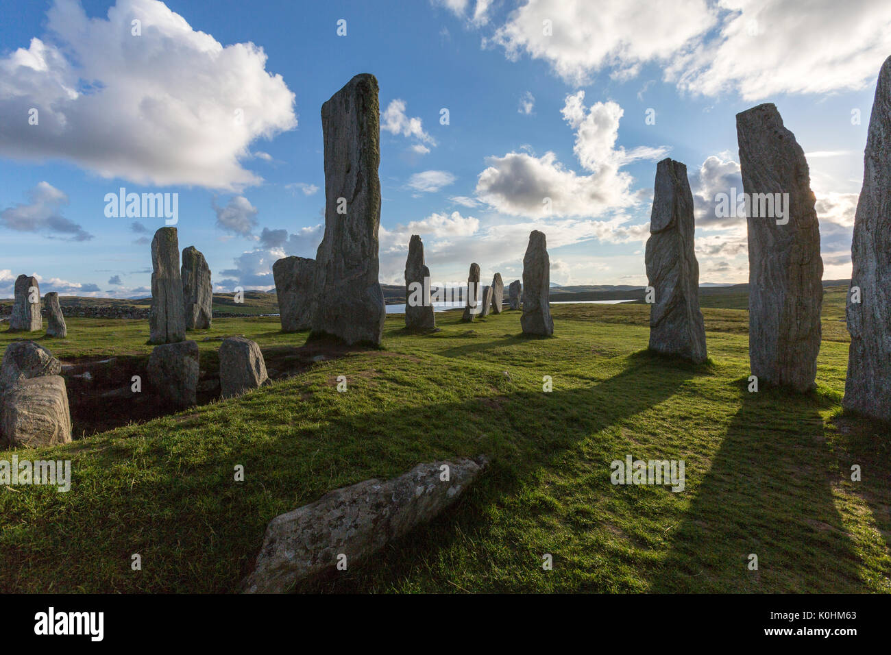 Callanish Standing Stones, piedras colocadas en un patrón cruciforme con una piedra central circle, Callanish, Scotland, Reino Unido Foto de stock