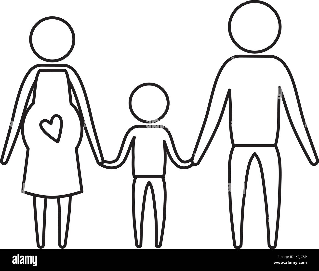 Dibujo Silueta De Pictograma Padres Con El Embarazo De La Madre Y El Nino Sosteniendo Las Manos Imagen Vector De Stock Alamy