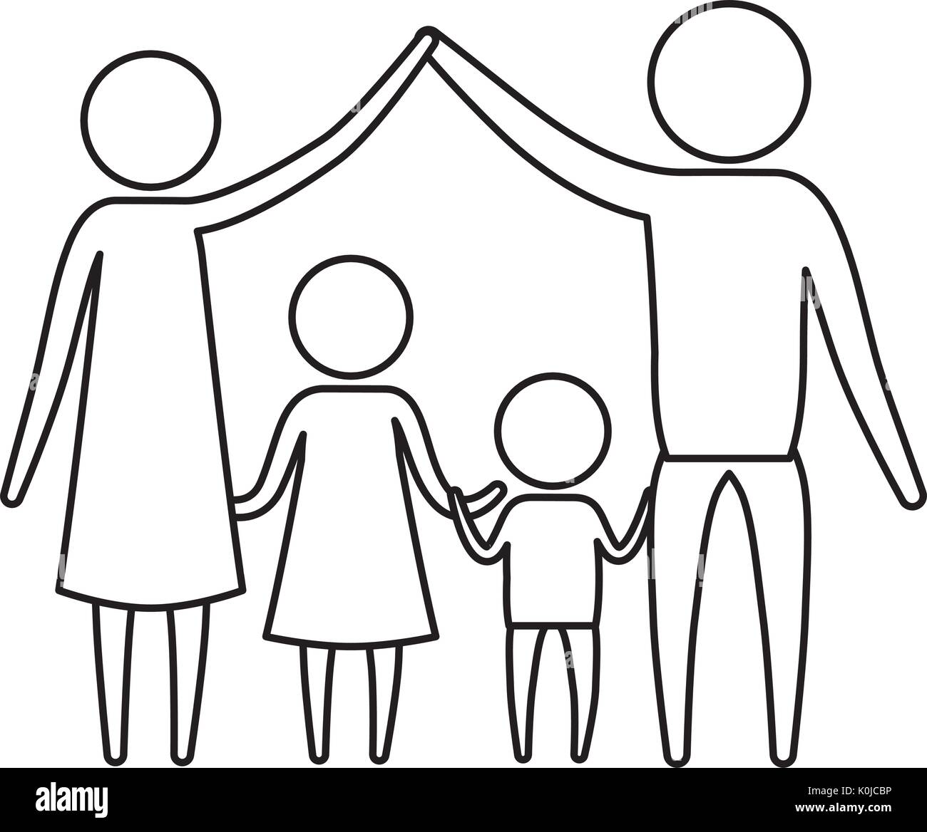 Dibujo silueta de pictograma tomados de las manos de los padres y los hijos  en medio de ellas Imagen Vector de stock - Alamy