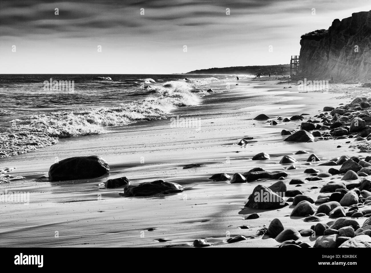 Montauk playa en blanco y negro Foto de stock