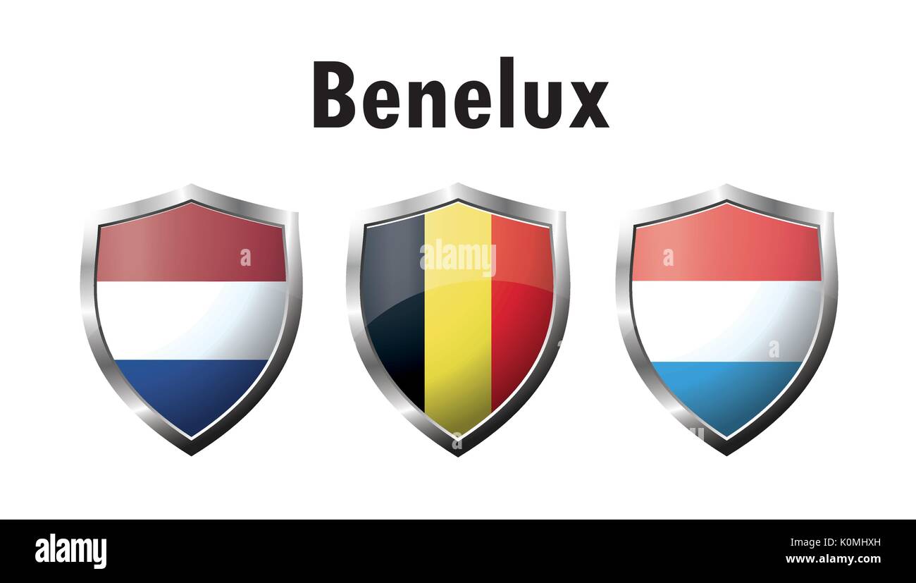 Un conjunto de países del Benelux icono de bandera Ilustración del Vector