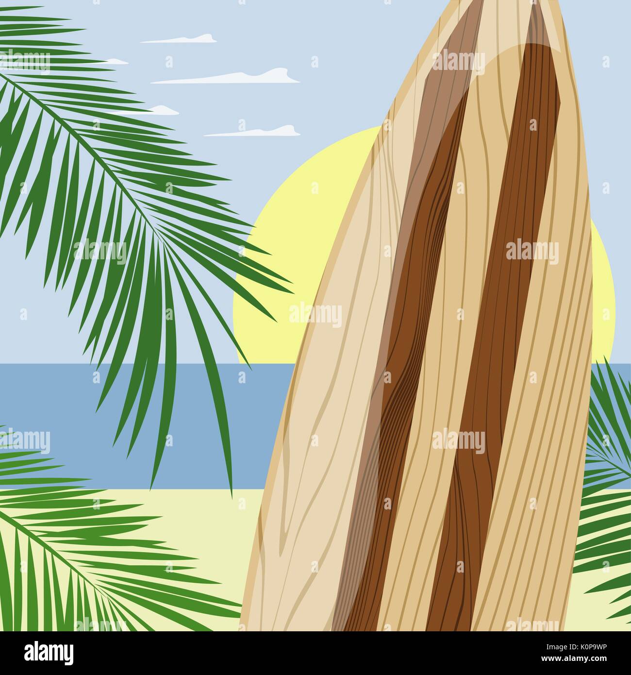Las tablas de surf en la playa de madera, fondo formato vectorial muy fácil de editar, sin degradados, sólo colores sólidos Ilustración del Vector