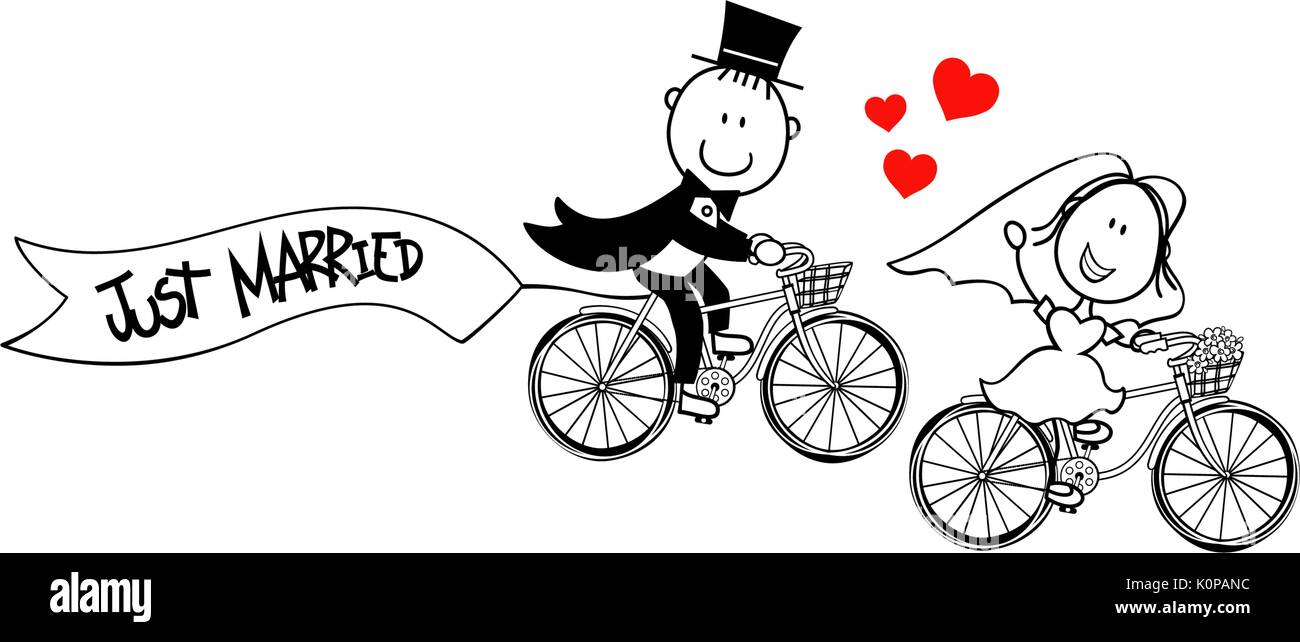 La novia y el novio en bicicletas aislado sobre fondo blanco, ideal para la  invitación de boda divertida, formato vectorial muy fácil editar objetos  individuales Imagen Vector de stock - Alamy