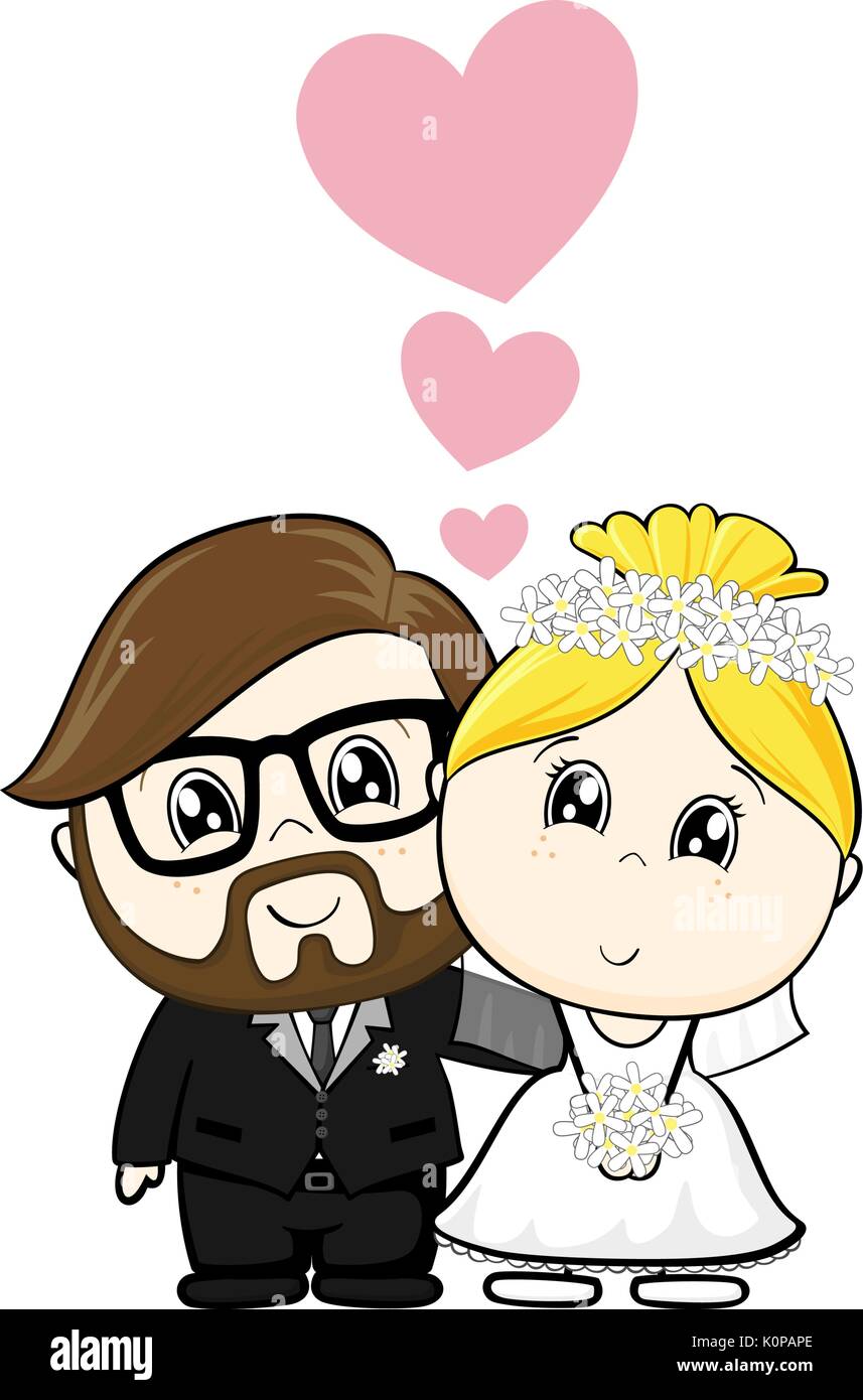 Los Personajes De Dibujos Animados De Boda Con Corazones Aislados Sobre Fondo Blanco Imagen Vector De Stock Alamy