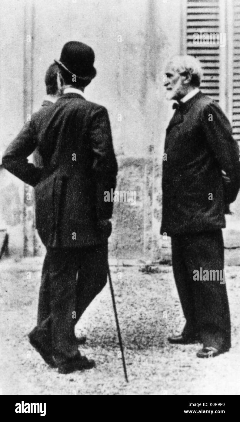 Giuseppe Verdi y Giulio Ricordi en Sant'Agata. GV: compositor italiano, 9 o 10 de octubre de 1813 - 27 de enero de 1901. Foto de stock