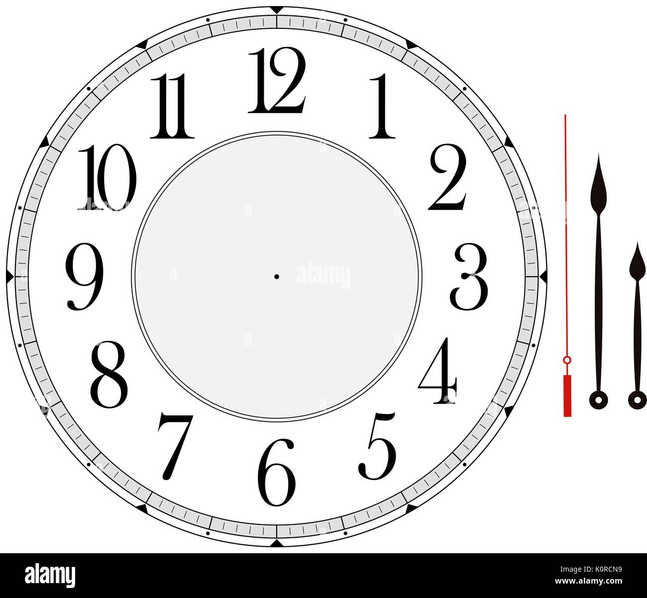 Plantilla de reloj con hora, minuto y segundo manos para hacer su propio  tiempo aisladas sobre fondo blanco Imagen Vector de stock - Alamy