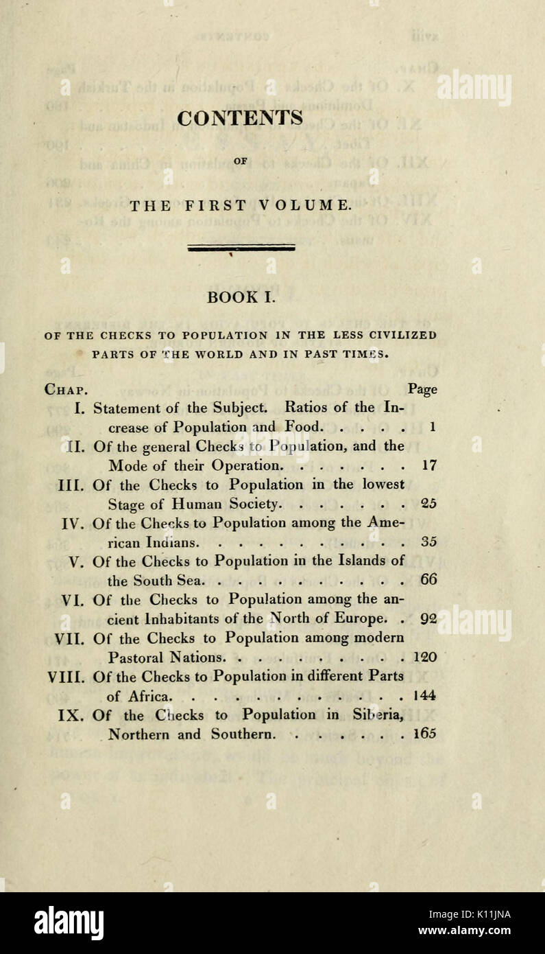 Un ensayo sobre el principio de población; o una vista de su pasado y presente efectos sobre la felicidad humana; con una investigación sobre nuestras perspectivas respetando la futura eliminación o mitigación de los males de BHL33368081 Foto de stock