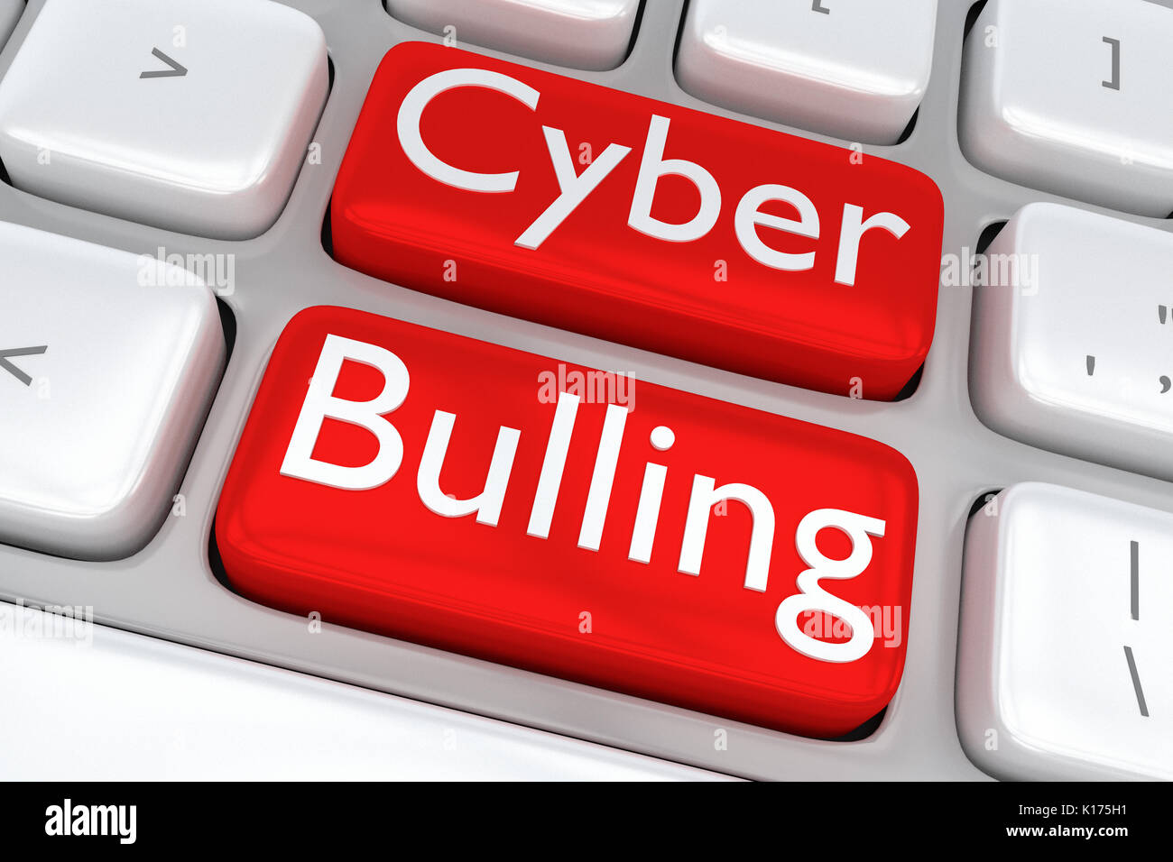 Ilustración 3D de teclado de computadora con el script "Cyber Bullying