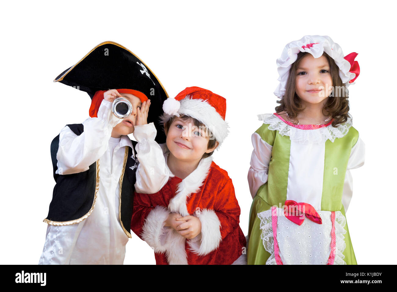 Niños y niñas están en trajes de teatro escolar o listo para disfrutar del  día de Halloween aisladas contra un fondo blanco Fotografía de stock - Alamy