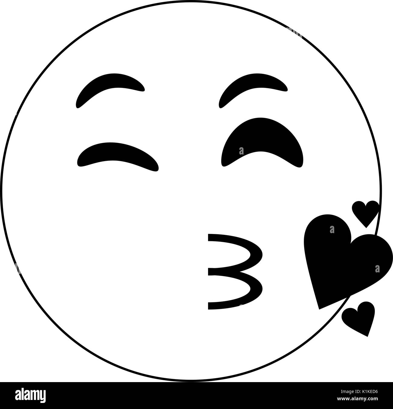 Emoji beso blanco y negro sobre fondo blanco ilustración vectorial