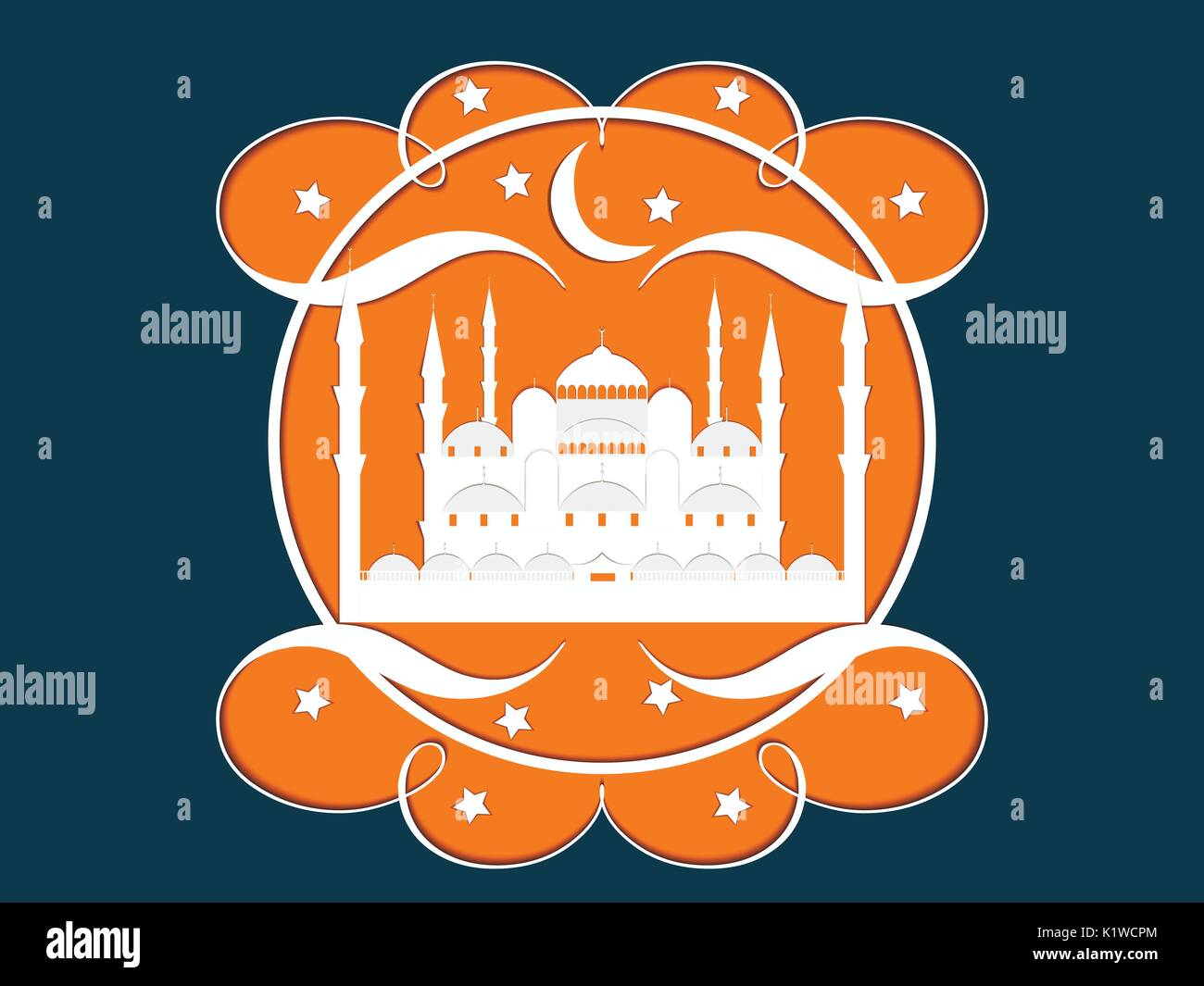 El papel de la mezquita. Mezquita Azul. Ramadan Kareem celebración. El mes sagrado. Ilustración vectorial. Ilustración del Vector