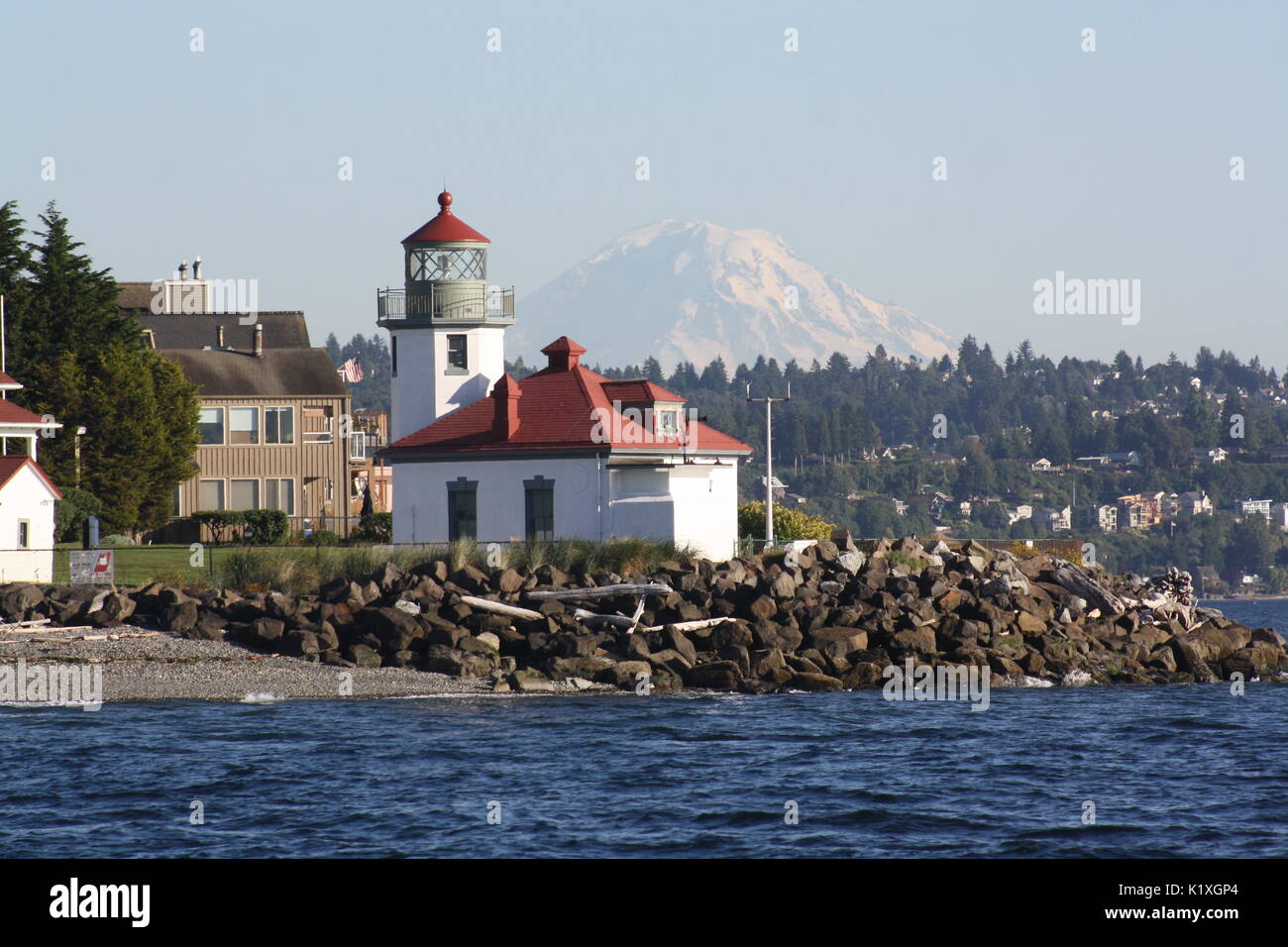 Alki Point lighthouse Seattle Washington Foto de stock