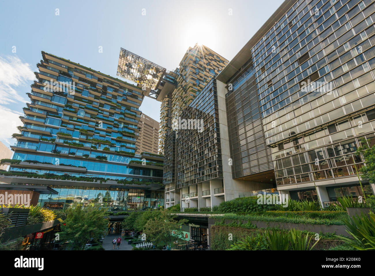 Verde con plantas de altura en la fachada, ecológicos y de vida verde, una torre Central Park, Sydney, Australia. Foto de stock