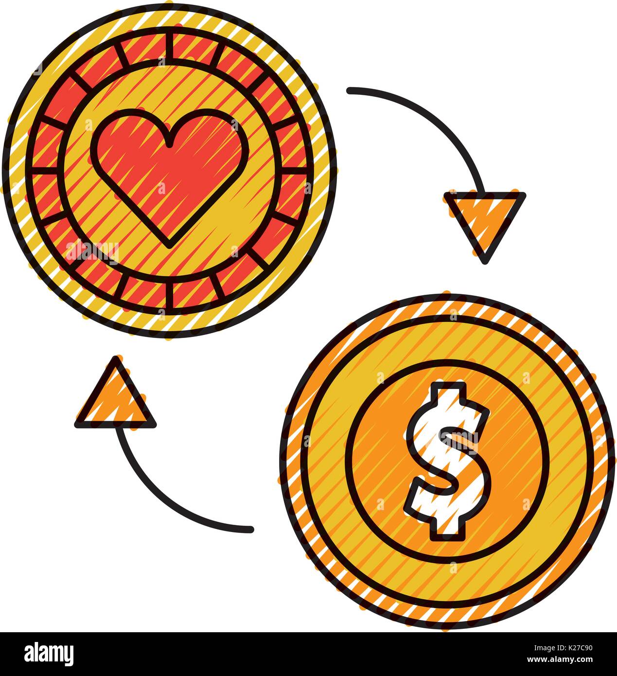 Monedas dinero con fichas de casino Imagen Vector de stock - Alamy