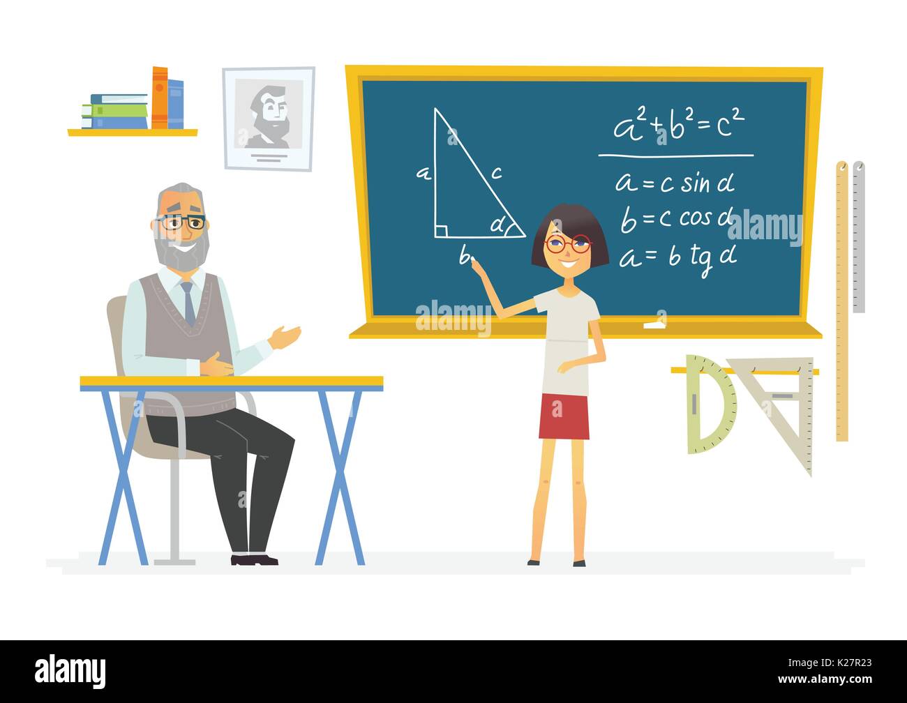 Lección de geometría en la escuela - moderno pueblo ilustración personajes  de dibujos animados Imagen Vector de stock - Alamy