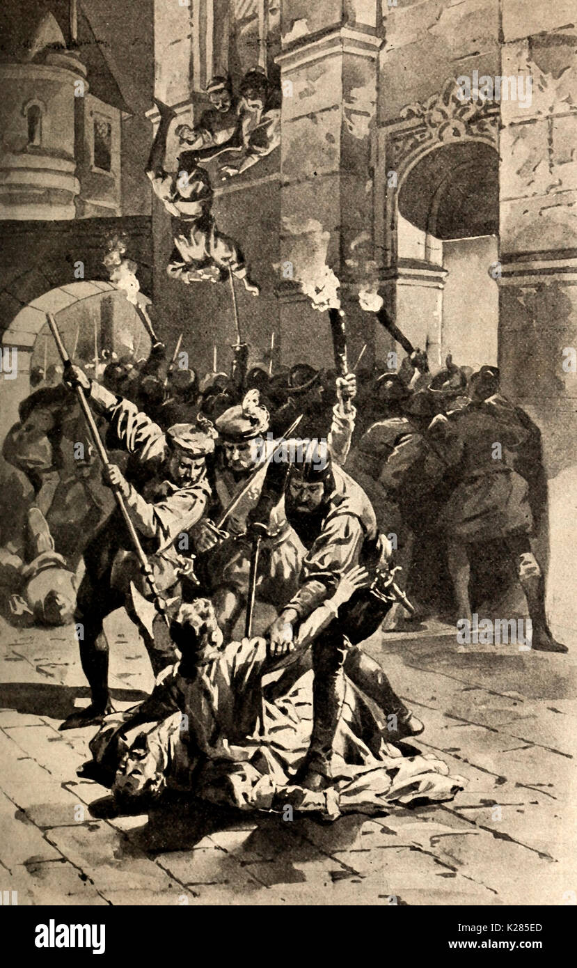 Masacre de Hugenots en París en la víspera de San Bartolomé Foto de stock
