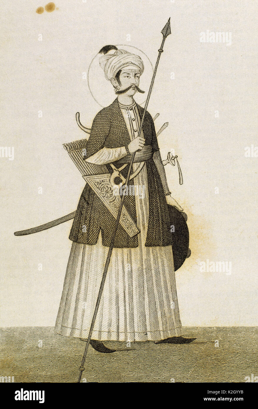 Bekermadjit, rajá de Oudjein. Reinó tres años. Lemaitre direxit. Retrato. Grabado. Anónimo. 'Panorama Universal, India, 1845". Foto de stock