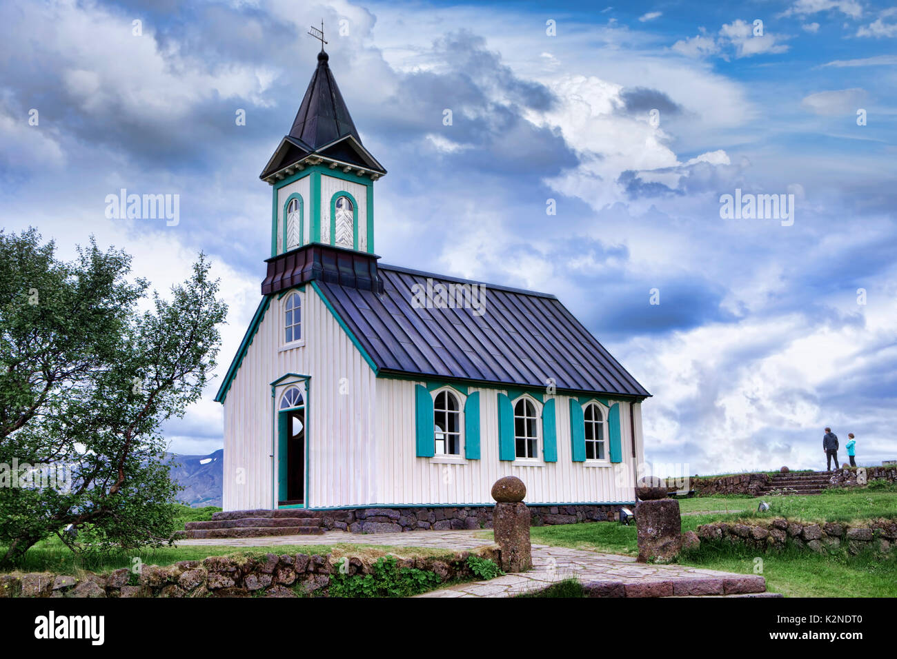 Thingvellir Iglesia en Parque Nacional Thingvellir, Islandia. Foto de stock