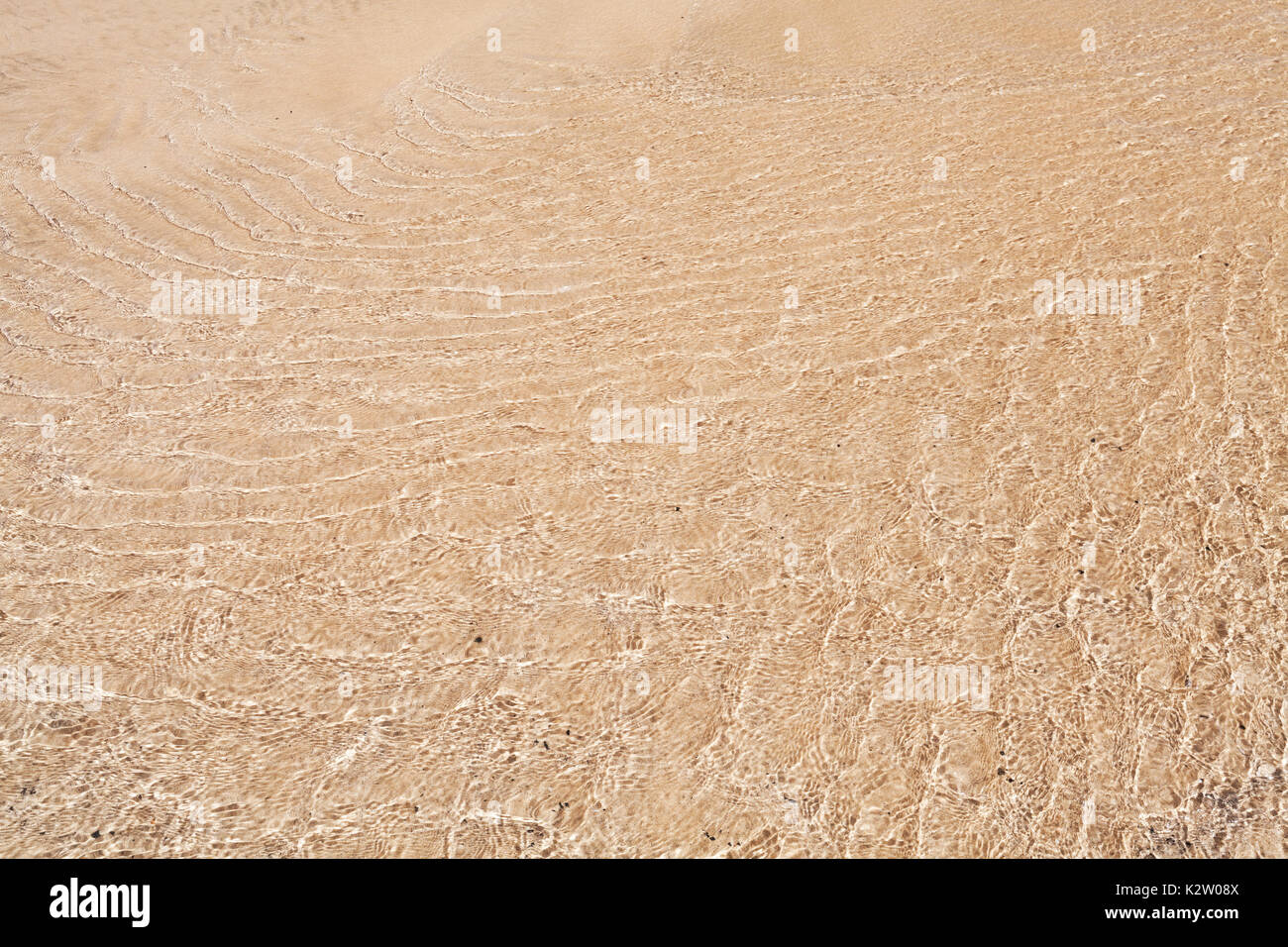 La costa del Océano Atlántico, textura de fondo arena bajo rizado superficial de agua Foto de stock